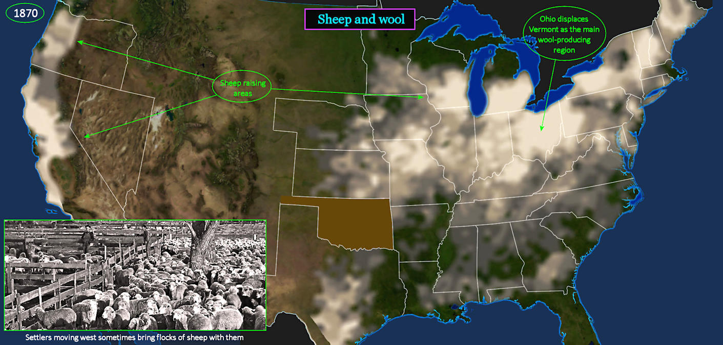 Sheep and wool, 1870 map